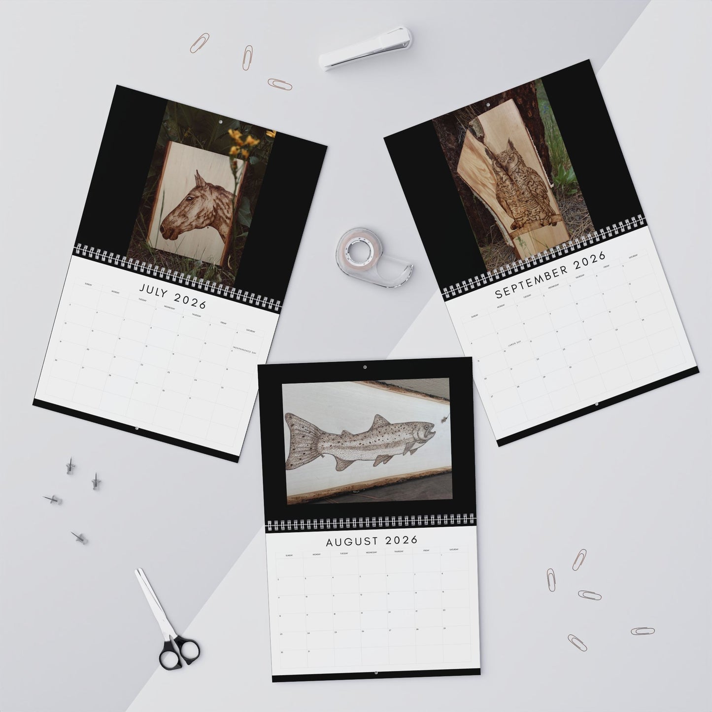 Wildlife Pyrography 2026 Wall Calendar