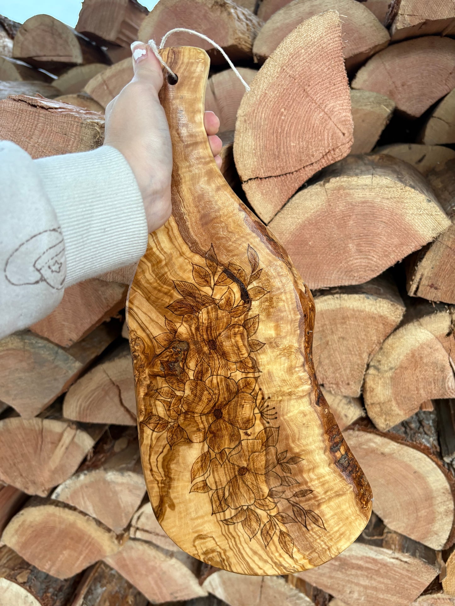 Floral Olive Wood Charcuterie Board