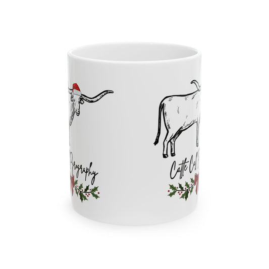 Cow Christmas Mug – 'Cattle Christmas' Holiday Ceramic Coffee Cup (11oz & 15oz)