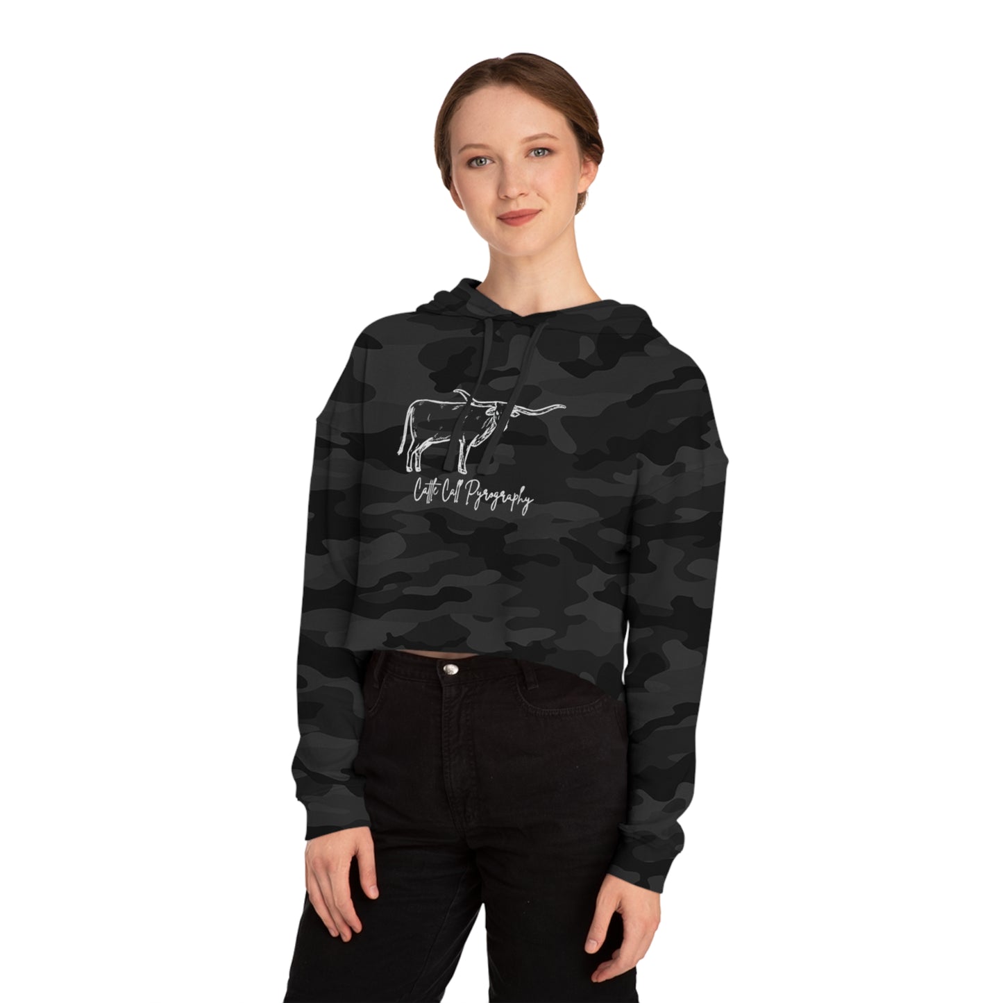Cropped Hoodie Cattle Call Pyrography Logo Women's
