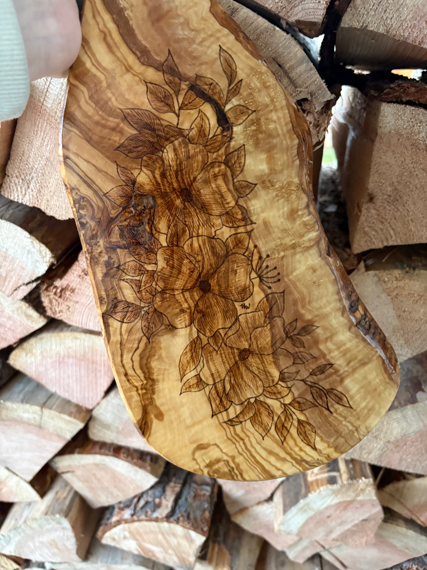 Floral Olive Wood Charcuterie Board