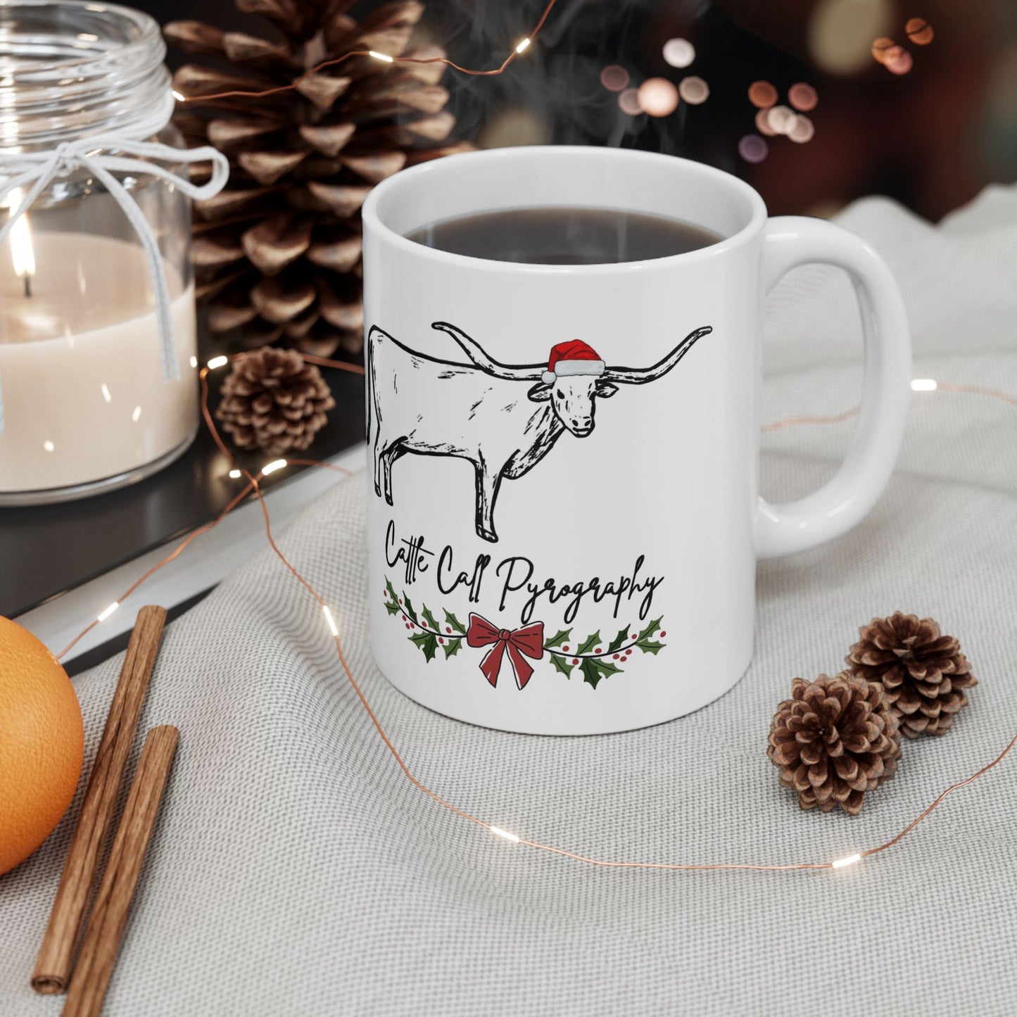 Cow Christmas Mug – 'Cattle Christmas' Holiday Ceramic Coffee Cup (11oz & 15oz)