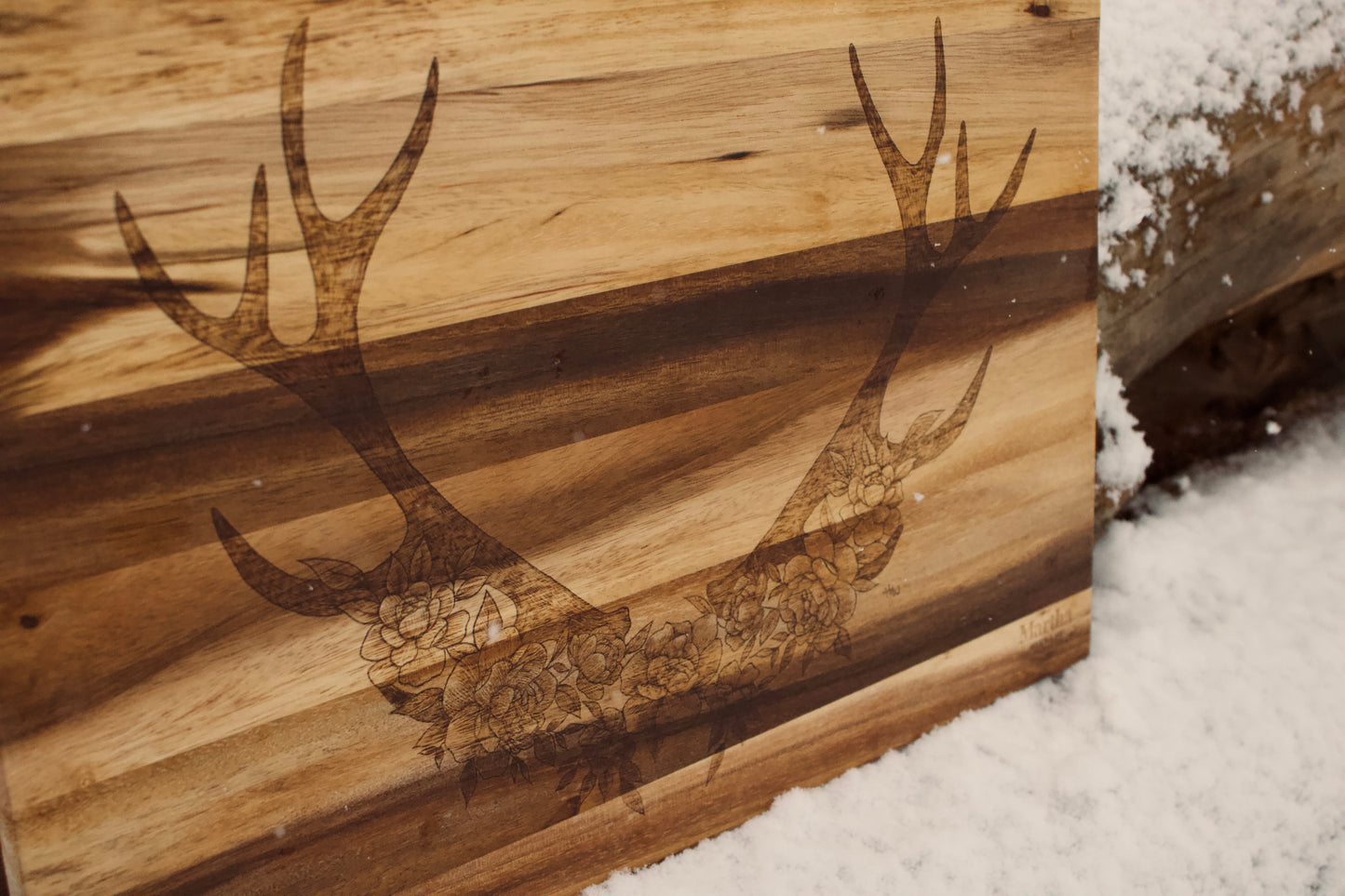 Elk Antler and Floral Cutting Board