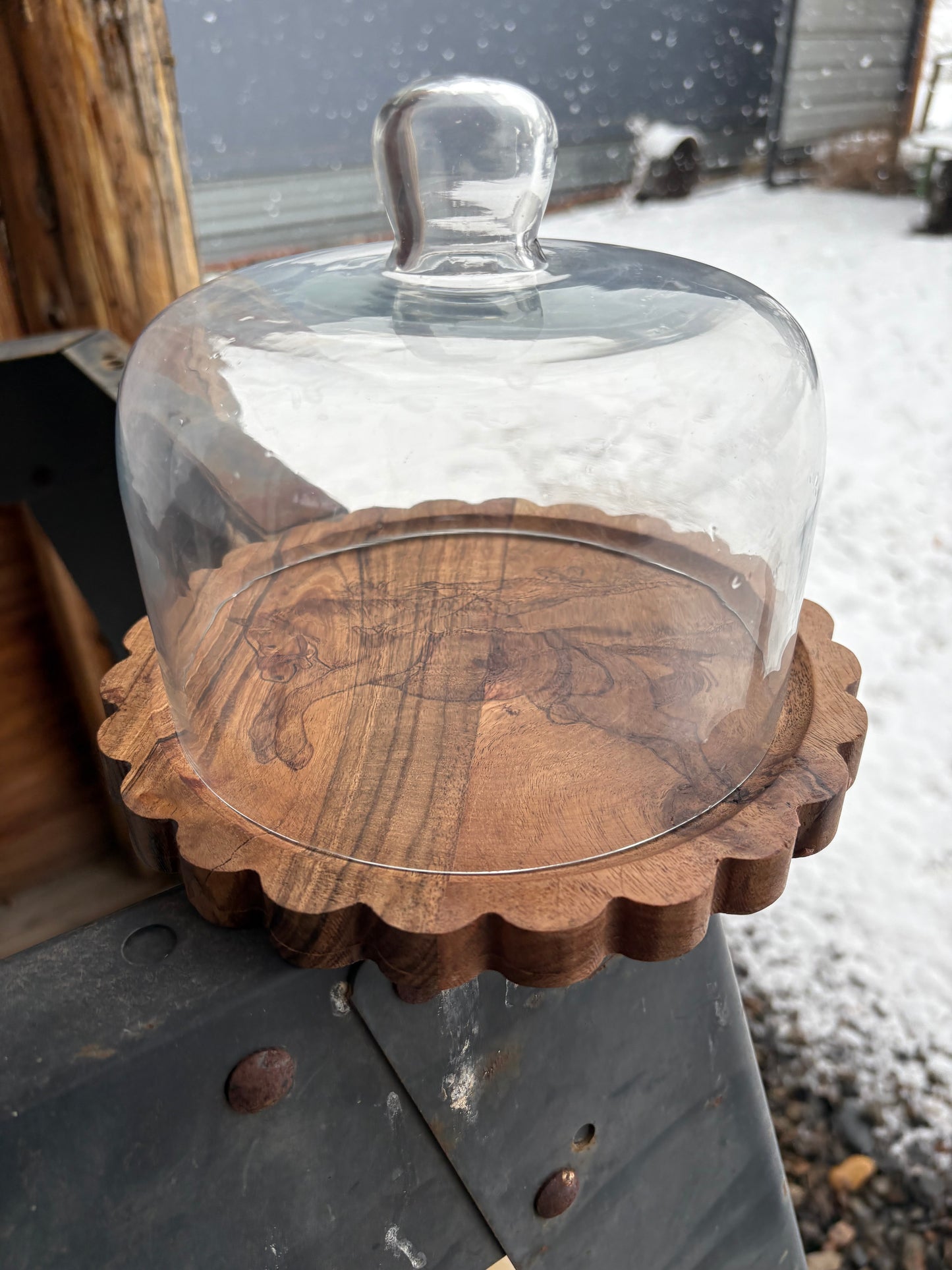 Bronc Rider Wood Stand with Glass Dome