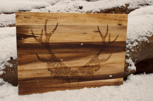 Elk Antler and Floral Cutting Board