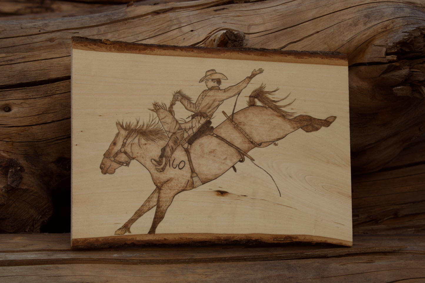Bronc Rider Pyrography Piece