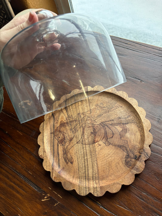 Bronc Rider Wood Stand with Glass Dome