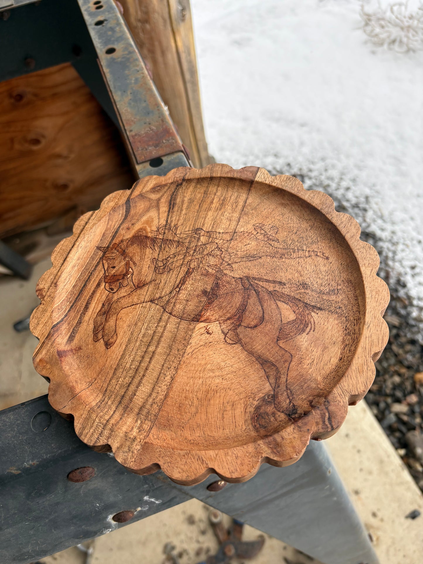 Bronc Rider Wood Stand with Glass Dome