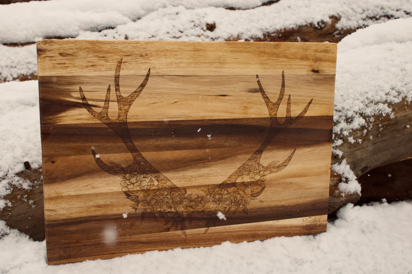 Elk Antler and Floral Cutting Board