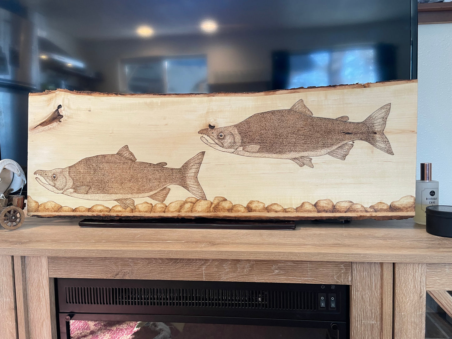 Spawning Sockeye Salmon Pyrography Piece
