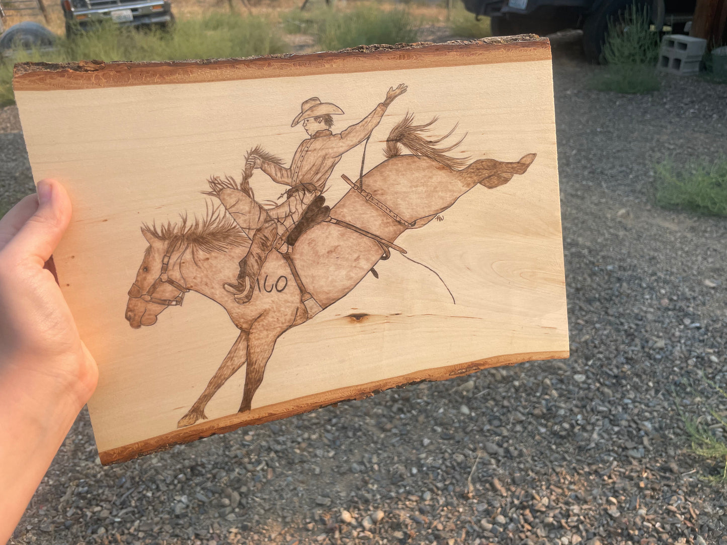 Bronc Rider Pyrography Piece